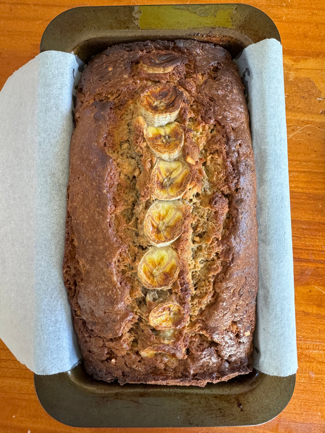 Large banana bread in baking tin