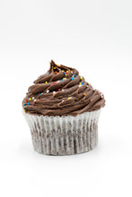 Load image into Gallery viewer, Choclate Cupcake with colourfull sprinkles on a white background
