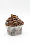 Choclate Cupcake with colourfull sprinkles on a white background